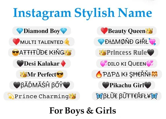 Instagram Stylish Name For Boys & Girls